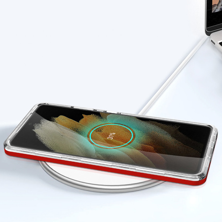 Clear 3in1 etui do Samsung Galaxy S22 Ultra żelowy pokrowiec z ramką czerwony