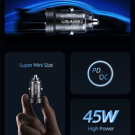 USAMS Ład. sam. C35 USB+USB-C 45WFast Charge czarny/black CC175CC01 (US-CC175)