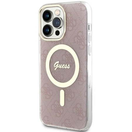 Etui Guess GUHMP14XH4STP na iPhone 14 Pro Max 6.7" - różowe 4G MagSafe