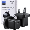 Joyroom mała szybka ładowarka USB Typ C PD 25W wtyczka UK czarny + kabel USB Typ C - USB Typ C (L-P251)