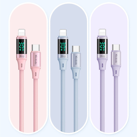 MCDODO KABEL Z WYŚWIETLACZEM USB-C LIGHTNING 36W 2M DO IPHONE 13 14 RÓŻOWY