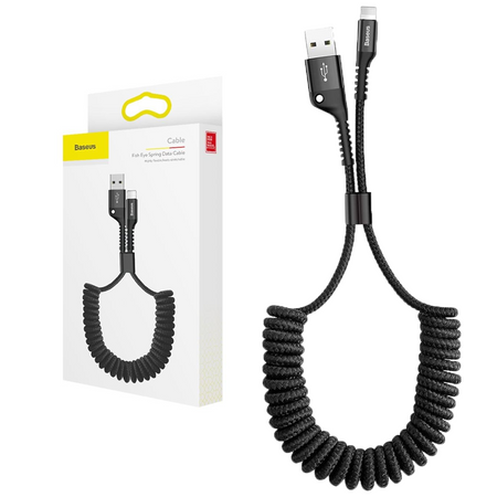 Baseus Fish Eye Spring Data Cable sprężynowy kabel USB / Lightning 1M 2A czarny (CALSR-01)