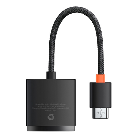 Baseus Lite Series przejściówka adapter HDMI do VGA + mini jack 3,5mm / zasilanie micro USB czarny (WKQX010101)
