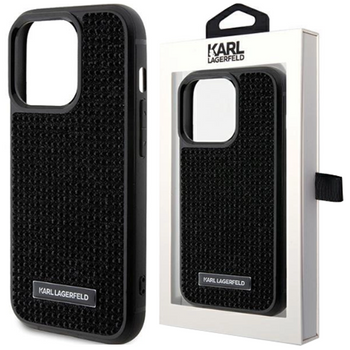 Etui Karl Lagerfeld Rhinestone Logo Metal Plate do iPhone 15 - czarne