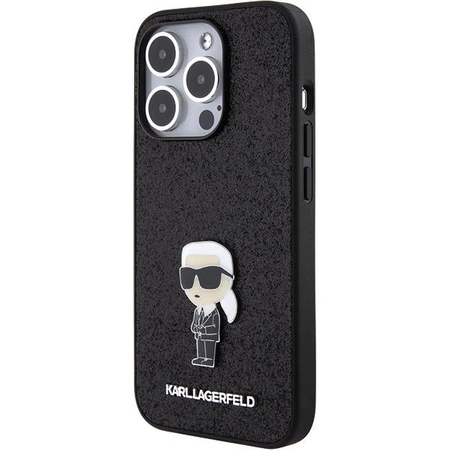 Etui Karl Lagerfeld Fixed Glitter Ikonik Logo Metal Pin do iPhone 15 Pro - czarne