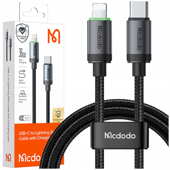 MCDODO ŁADOWARKA KABEL USB-C LIGHTNING SZYBKIEGO ŁADOWANIA DO IPHONE 3M LED