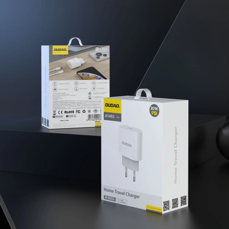 DUDAO ŁADOWARKA SIECIOWA PD 20W USB-C DO TELEFONÓW IPHONE 12 13 14 Z KABLEM