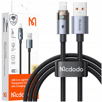 MCDODO KABEL USB SZYBKIE ŁADOWANIE DO IPHONE LIGHTNING PD 36W 1M LED CZARNY