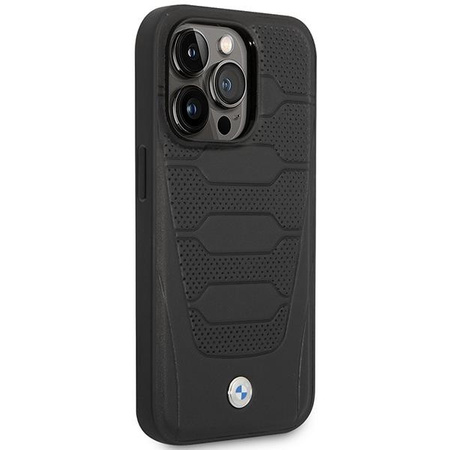 Etui BMW BMHMP14X22RPSK na iPhone 14 Pro Max - czarne Leather Seats Pattern MagSafe