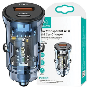 USAMS ŁADOWARKA SAMOCHODOWA 30W 1XUSB 1XUSB-C DO IPHONE 11 SZYBKA ŁADOWARKA