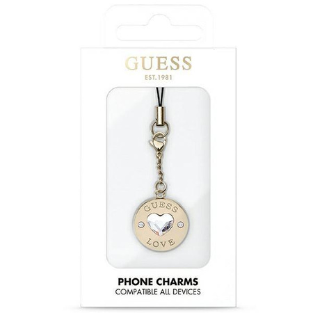 Etui Guess zawieszka GUCPMHGLD Phone Strap Heart Diamond Charm with Rhinestones