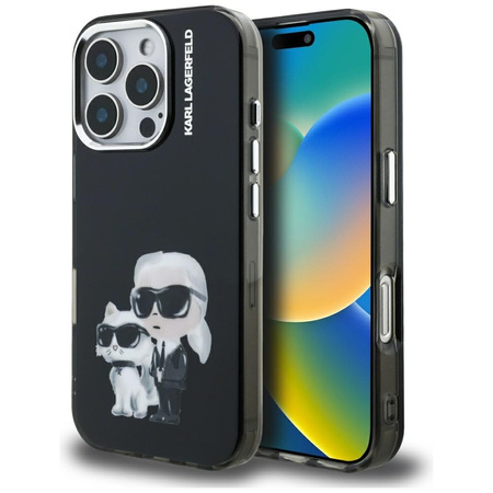 Etui Karl Lagerfeld IML Aquarelle Karl & Choupette & Logo do iPhone 16 Pro czarny