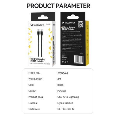WOZINSKY KABEL DO LIGHTNING USB-C 30W 2M DO IPHONE 12 13 14 SZYBKIE