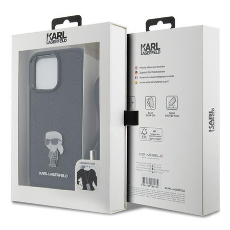Etui Karl Lagerfeld Crossbody Saffiano Monogram Metal Pin Karl & Choupette na iPhone 15 Pro Max - czarne