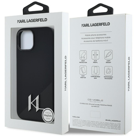 KARL LAGERFELD ETUI SILICONE SHADOW DO IPHONE 15 Z METALOWYM LOGO I OCHRONĄ