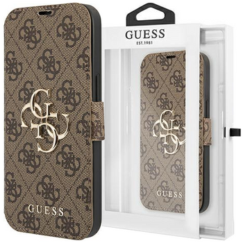 Etui Guess GUBKP13L4GMGBR na iPhone 13 Pro / 13 - brązowe book 4G Big Metal Logo