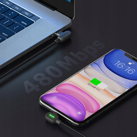 MCDODO KABEL KĄTOWY 90° USB-C LIGHTNING DWUSTRONNY DO IPHONE 13 14 LED 2M