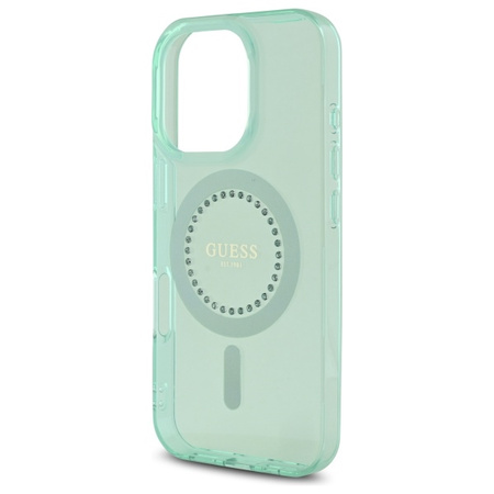 GUESS ETUI HARDCASE DO IPHONE 16 PRO 6.3 DO MAGSAFE IML RHINESTONES ZIELONE