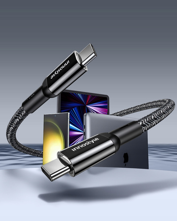 INNOSTYLE POWERFLEX ULTRA KABEL USB-C SZYBKIE ŁADOWANIE THUNDERBOLT 10GBPS 100W KEVLAR 2M CZARNY