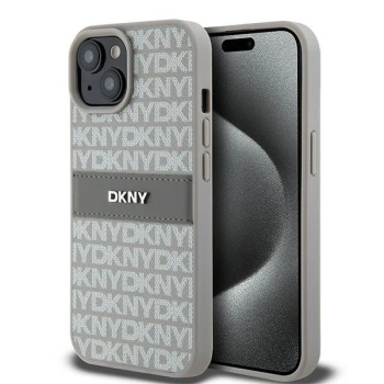 DKNY CASE DO IPHONE 15 PLUS 14 PLUS Z LOGO MONO STRIPE I METALOWYM AKCENTEM