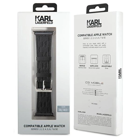 Pasek Karl Lagerfeld Saffiano Monogram na Apple Watch 38/40/41mm - czarny
