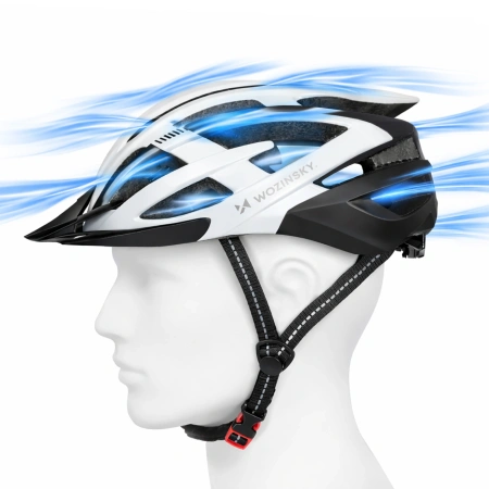 Kask rowerowy MTB Wozinsky z odpinanym daszkiem i tylną lampką USB 57-62 cm - czarno-biały