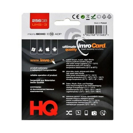 IMRO KARTA PAMIĘCI MICROSDXC 256GB DO TELEFONÓW UHS-3 WYSOKA ILOŚĆ DANYCH