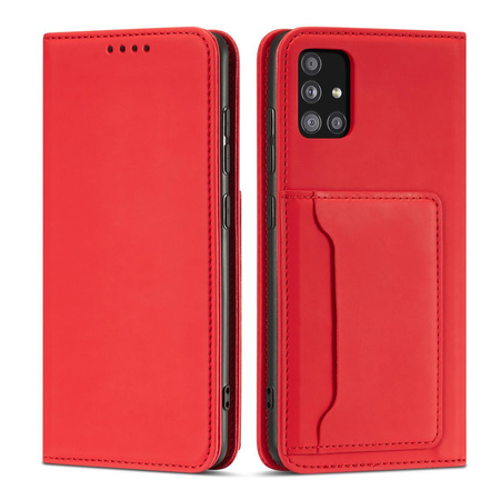 Magnet Card Case etui do Samsung Galaxy A12 5G pokrowiec portfel na karty kartę podstawka czerwony