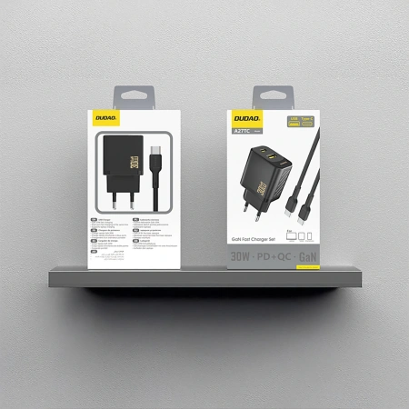 Ładowarka sieciowa Dudao A27TCEU PD 30W GaN USB-A USB-C z kablem USB-C - czarna