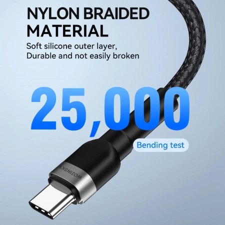 WOZINSKY KABEL USB-C 2M PD 65W DO TELEFONÓW I AKCESORII SZYBKIE ŁADOWANIE