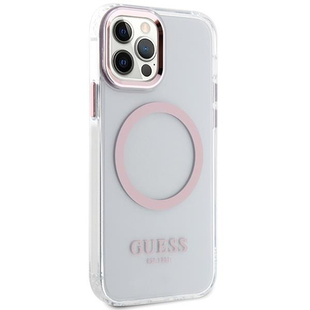 Etui Guess GUHMP12MHTRMP na iPhone 12 / iPhone 12 Pro - różowe Metal Outline Magsafe