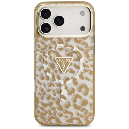 Etui Guess Leopard Glitter MagSafe do iPhone 17 Pro brązowy