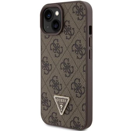 Etui Guess Leather 4G Triangle Strass do iPhone 15 - brązowe