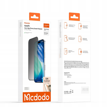 MCDODO SZKŁO HARTOWANE PRYWATYZUJĄCE AUTOFIT SZYBKA DO APPLE IPHONE 17 PRO
