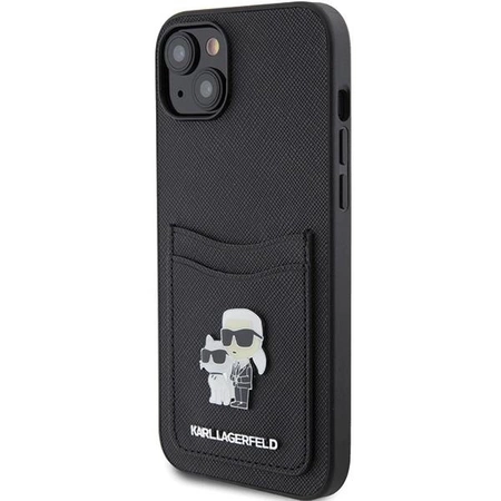 Etui Karl Lagerfeld Saffiano Cardslot Karl&Choupette Metal Pin do iPhone 15 - czarne