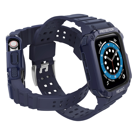 Protect Strap Band opaska z etui do Apple Watch 7 / 6 / 5 / 4 / 3 / 2 / SE (45 / 44 / 42mm) obudowa pancerny pokrowiec na zegarek niebieski