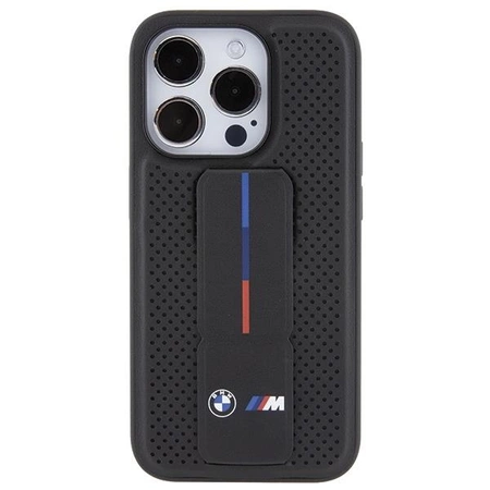 Etui BMW Grip Stand Smooth & Perforated na iPhone 15 Pro Max - czarne
