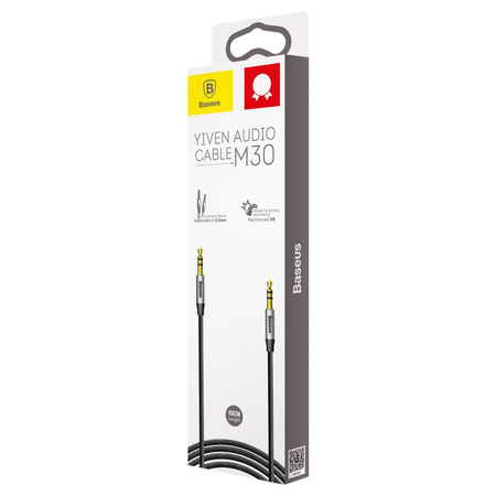 Baseus Yiven M30 kabel audio stereo AUX 3,5 mm męski mini jack 1m srebrno-czarny (CAM30-BS1)