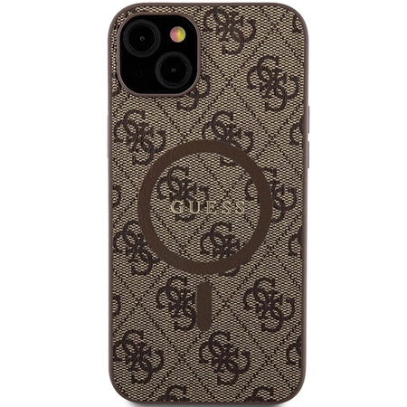 Etui Guess 4G Collection Leather Metal Logo MagSafe na iPhone 14 / 15 / 13 - brązowe