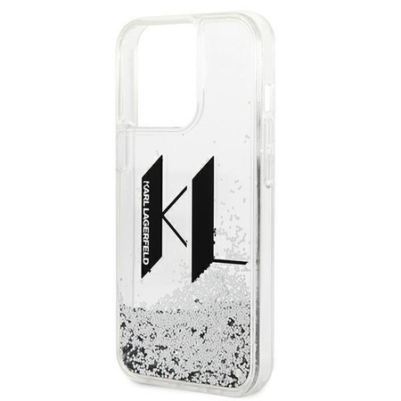 Etui Karl Lagerfeld KLHCP14LLBKLCS na iPhone 14 Pro - srebrne Liquid Glitter Big KL