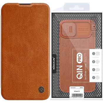 Nillkin Qin Leather Pro Case etui iPhone 14 Pro Max osłona na aparat kabura pokrowiec obudowa z klapką brązowy