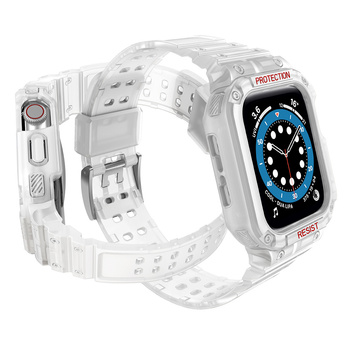 Protect Strap Band opaska z etui do Apple Watch 7 / 6 / 5 / 4 / 3 / 2 / SE (41 / 40 / 38mm) obudowa pancerny pokrowiec na zegarek biały