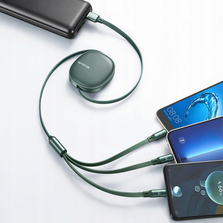 Mcdodo Kabel do telefonu, zwijany, do iPhone, Micro USB,  USB-C, 3w1, 66W, fioletowy