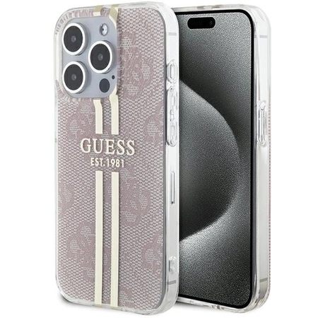 Etui Guess IML 4G Gold Stripe na iPhone 15 Pro - różowe