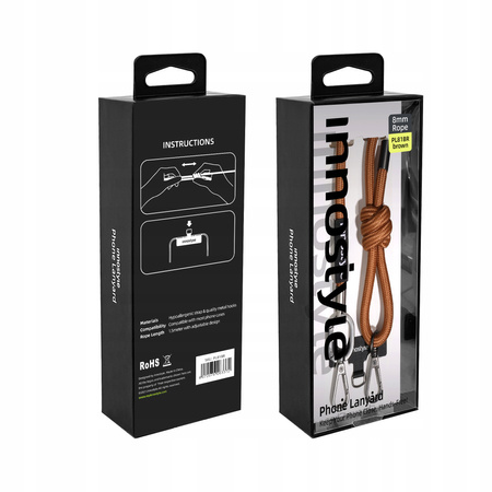 INNOSTYLE SMYCZ DO TELEFONU NA SZYJE WKŁADKA CROSSBODY MOCNA BRĄZOWA 8MM