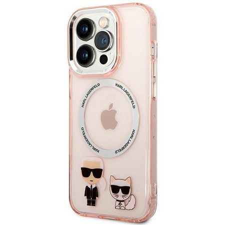 Etui Karl Lagerfeld KLHMP14LHKCP na iPhone 14 Pro hardcase - różowe Karl&Choupette Aluminium Magsafe