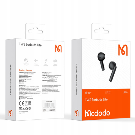 MCDODO SŁUCHAWKI BEZPRZEWODOWE DOUSZNE BLUETOOTH 5 Z MIKROFONEM ETUI CZARNE