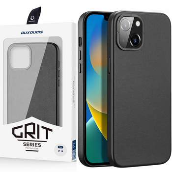 Dux Ducis Grit skórzane etui do iPhone 14 Plus elegancki pokrowiec ze sztucznej skóry (kompatybilne z MagSafe) czarny
