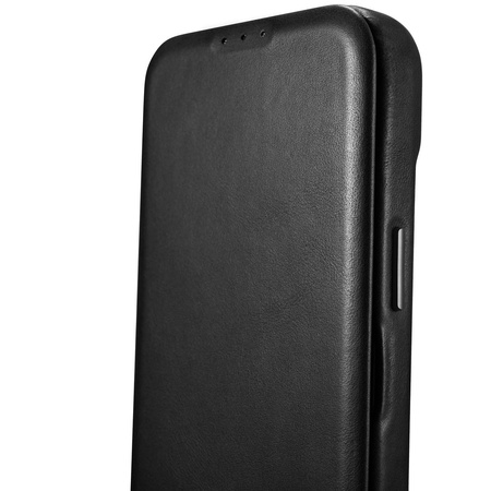 iCarer CE Oil Wax Premium Leather Folio Case skórzane etui iPhone 14 Plus z klapką magnetyczne MagSafe czarny (AKI14220707-BK)