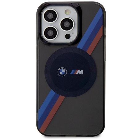 Etui BMW BMHMP14LHDTK na iPhone 14 Pro - szare Tricolor Stripes MagSafe